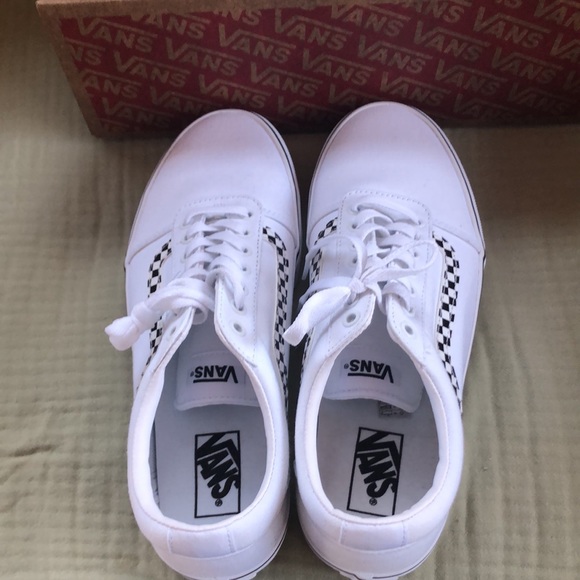 white vans checkered stripe